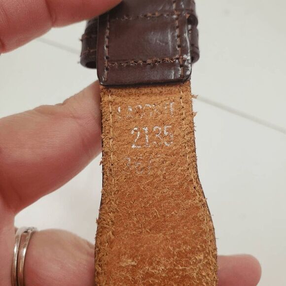 VTG Lacoste Men's Red Canvas Brown Leather Brass Buckle Belt 36 - Picture 5 of 7